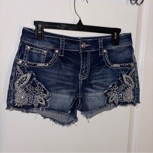 Embroidered Denim Shorts